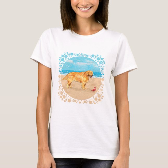 Golden Retriever på stranden T-shirt (Framsida)