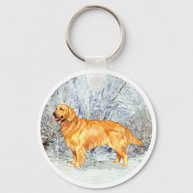 Golden Retriever på vintern Nyckelring (Framsida)