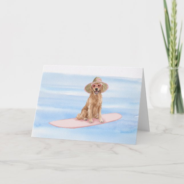 Golden Retriever Paddle Board Watercolor Tack Kort (Framsida)