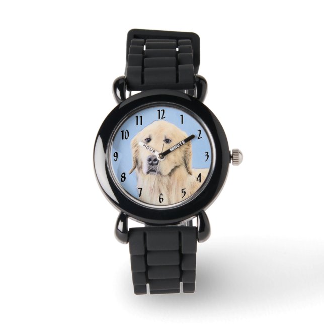 Golden Retriever Painting - Cute Original Hund Art Armbandsur (Framsida)