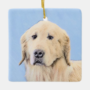 Golden Retriever Painting - Cute Original Hund Art Julgransprydnad Keramik