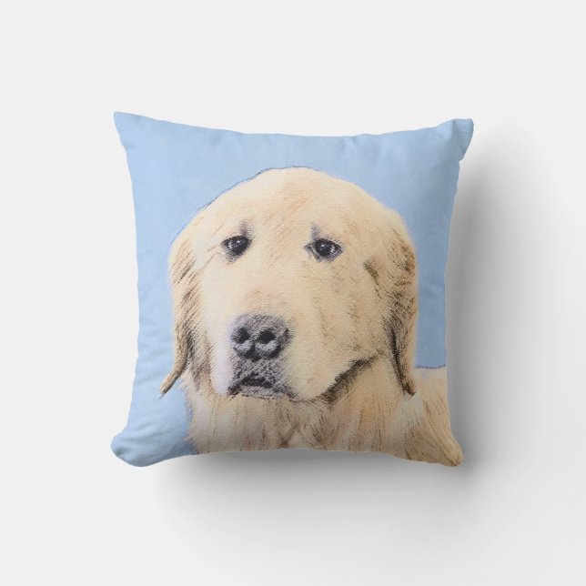 Golden Retriever Painting - Cute Original Hund Art Kudde (Framsida)