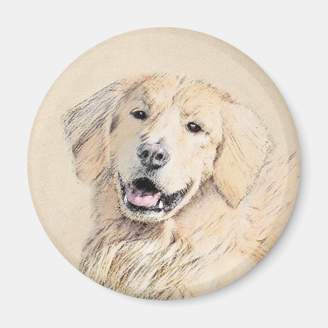 Golden Retriever Painting - Cute Original Hund Art Magnet (Framsidan)