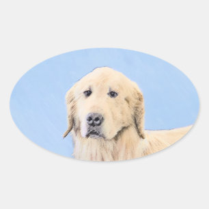 Golden Retriever Painting - Cute Original Hund Art Ovalt Klistermärke