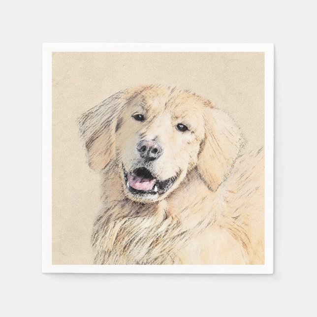 Golden Retriever Painting - Cute Original Hund Art Pappersservett (Framsidan)