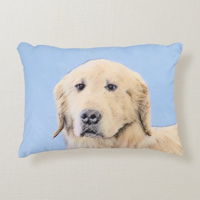 Golden Retriever Painting - Cute Original Hund Art Prydnadskudde (Framsidan)