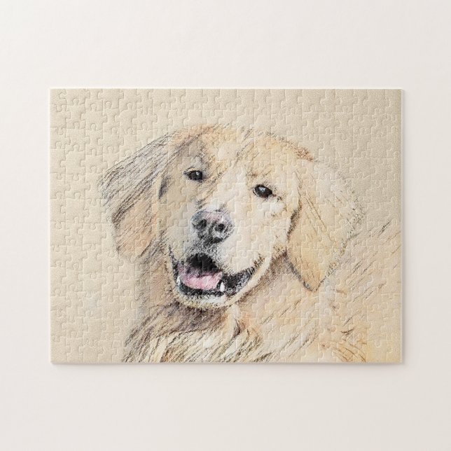 Golden Retriever Painting - Cute Original Hund Art Pussel (Horisontell)