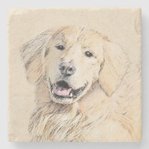 Golden Retriever Painting - Cute Original Hund Art Stenunderlägg