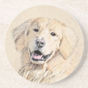 Golden Retriever Painting - Cute Original Hund Art Underlägg
