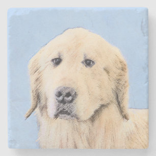 Golden Retriever Painting - Cute Original Hund Art Underlägg Sten