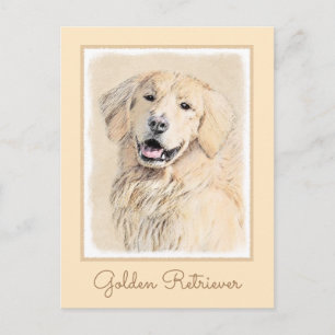 Golden Retriever Painting - Cute Original Hund Art Vykort