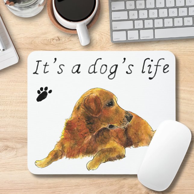 Golden Retriever Painting Hundar Life Funny Slogan Musmatta (Funny dog quote and cute golden retriever watercolor illustration mouse mat)