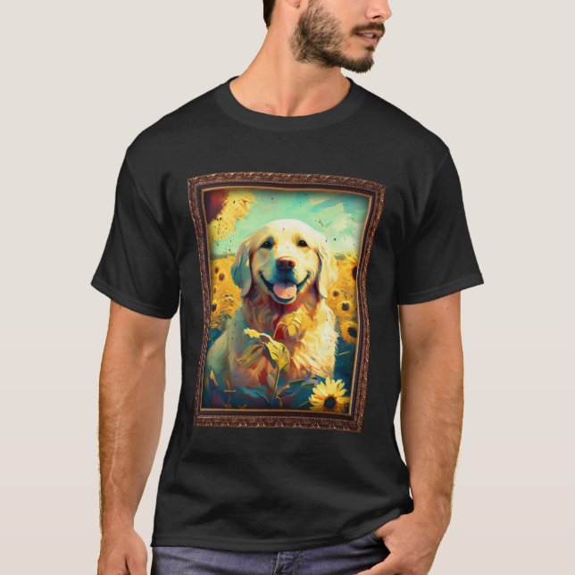 Golden Retriever Painting Sunflower Flower Mom Wom T Shirt (Framsida)