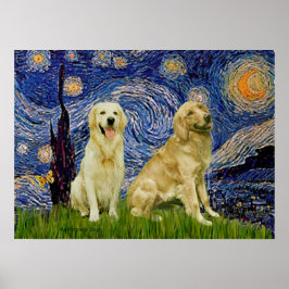 Golden Retriever Pair 3 - Starry Natt ght Poster