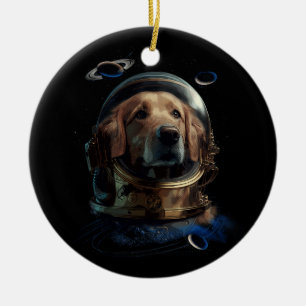 Golden Retriever Pappa Astronaut Helmet Hund Astro Julgransprydnad Keramik