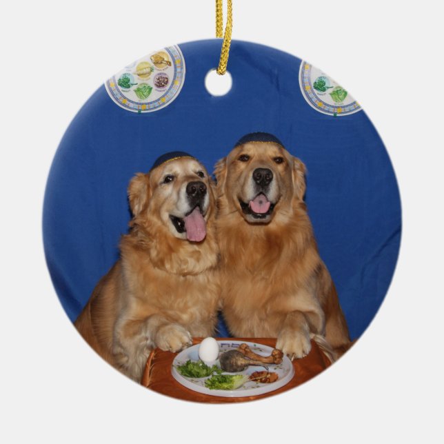 Golden Retriever Passover Seder Plate Julgransprydnad Keramik (Framsidan)