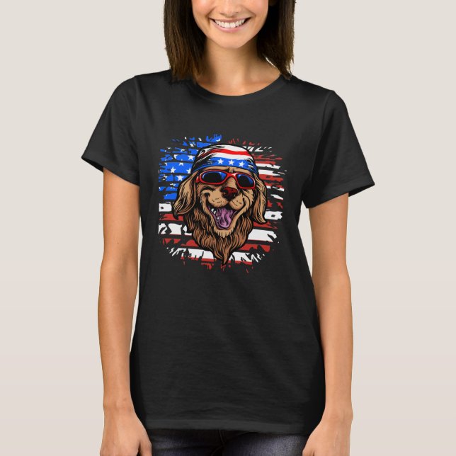 Golden Retriever  Patriotic Dog 4th of July USA Fl T Shirt (Framsida)