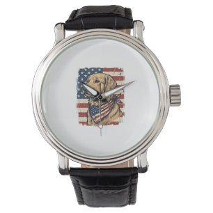 Golden Retriever Patriotisk Vintage Vektor Design_ Armbandsur