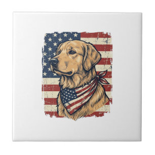 Golden Retriever Patriotisk Vintage Vektor Design_ Kakelplatta