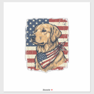 Golden Retriever Patriotisk Vintage Vektor Design_ Klistermärken