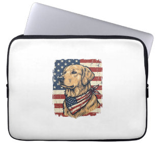 Golden Retriever Patriotisk Vintage Vektor Design_ Laptop Fodral