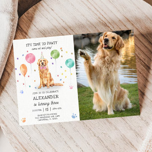 Golden Retriever Pawty Hund Valp Födelsedag Blå Inbjudningar