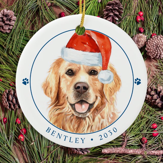 Golden Retriever Personlig Cute Hund jul Julgransprydnad Keramik (Skapare uppladdad)