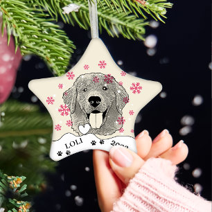Golden Retriever Personlig Hand Teckning Julgransprydnad Keramik