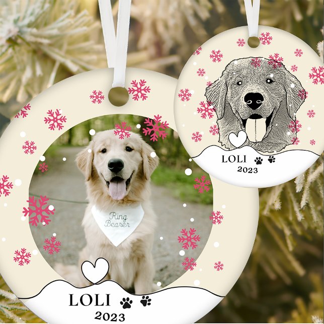 Golden Retriever Personlig Hand Teckning Julgransprydnad Keramik (Skapare uppladdad)