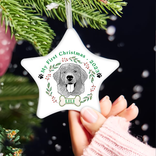 Golden Retriever Personlig Hand Teckning Julgransprydnad Keramik (Skapare uppladdad)