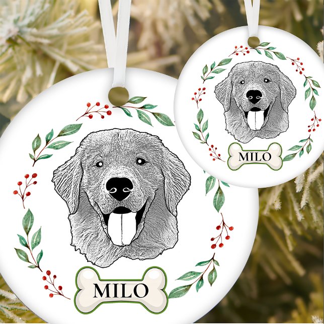 Golden Retriever Personlig Hand Teckning Julgransprydnad Keramik (Skapare uppladdad)