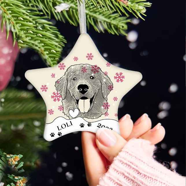 Golden Retriever Personlig Hand Teckning Julgransprydnad Keramik (Skapare uppladdad)