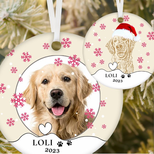Golden Retriever Personlig Hand Teckning Julgransprydnad Keramik (Skapare uppladdad)