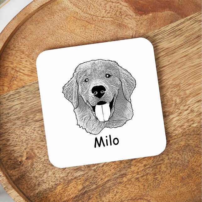 Golden Retriever Personlig Hand Teckning Underlägg Papper Kvadrat (Skapare uppladdad)
