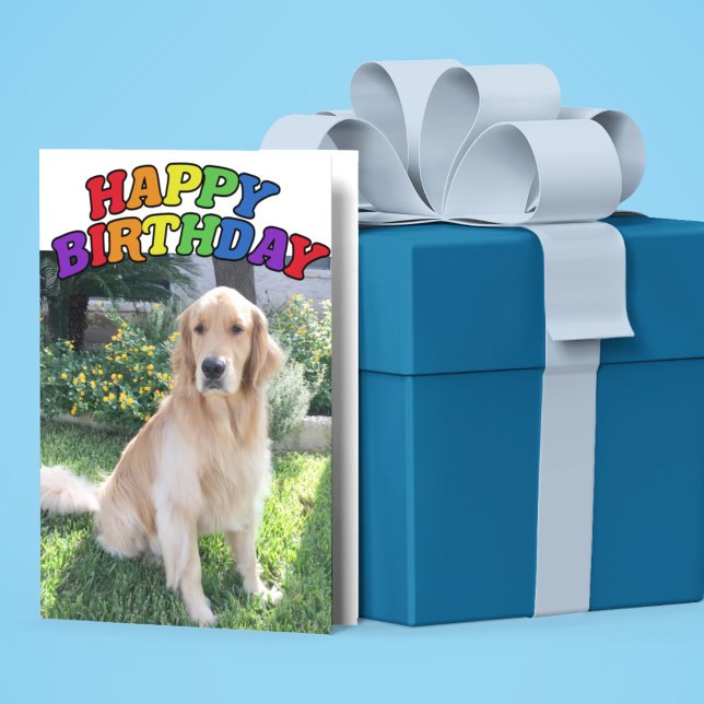 Golden Retriever Photo Bevackert Rainbow Birthday Kort (Skapare uppladdad)
