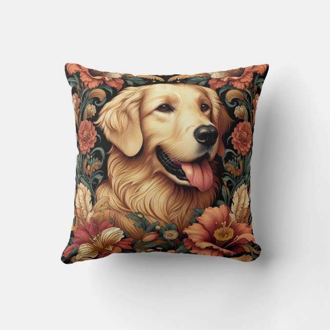 Golden Retriever Pillow William Morris Inspired Kudde (Baksida)