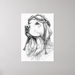 Golden Retriever Pilot Marble Statue Canvas Art