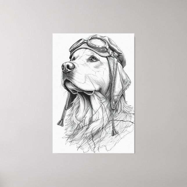 Golden Retriever Pilot Marble Statue Canvas Art (Framsida)