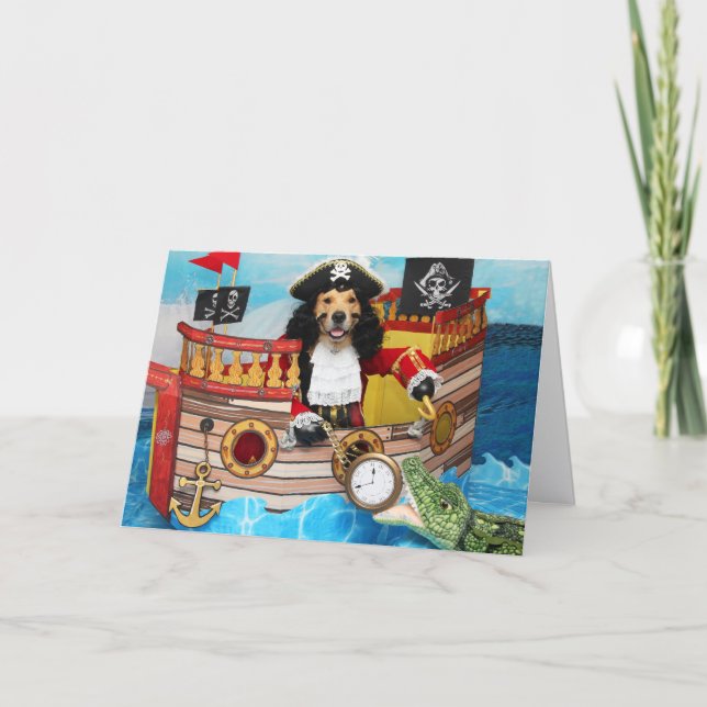 Golden Retriever Piratskepp Födelsedag Kort (Framsida)