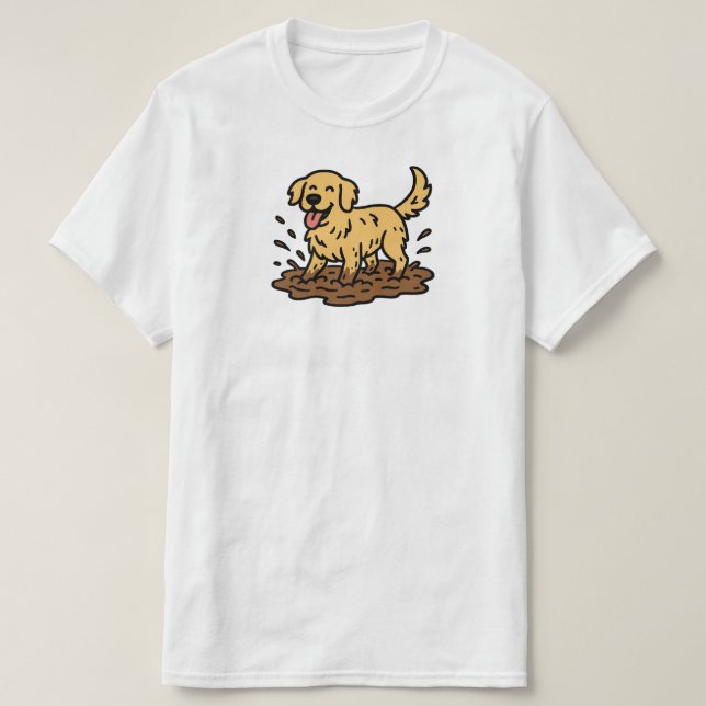 Golden Retriever Playing Mud T Shirt (Design framsida)