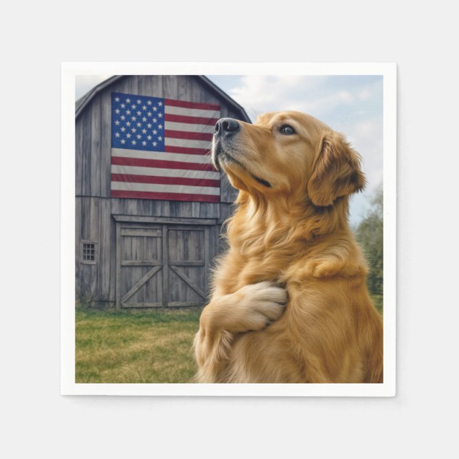 Golden Retriever Pledging Allegiance Pappersservett (Framsidan)