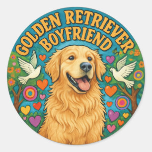 Golden Retriever Pojkvän Rolig Retro Hundälskare Runt Klistermärke