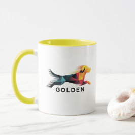 Golden retriever poligonal en amarillo y azul mugg