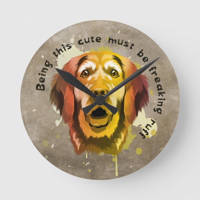 Golden Retriever pop art stil Rund Klocka (Framsida)