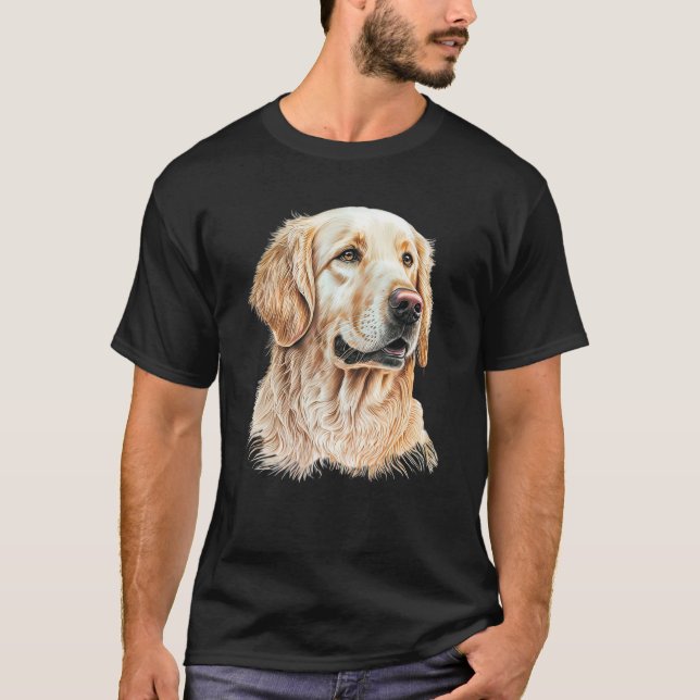 Golden Retriever Portrait Hand Drawn Art Dog Lover T Shirt (Framsida)