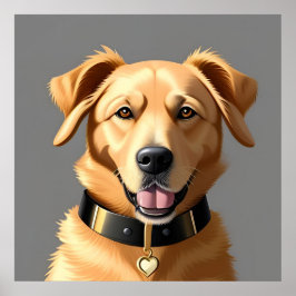 Golden Retriever Porträtt Iklädd Svart Krage Poster