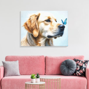 Golden Retriever Porträtt med fjäril Canvastryck