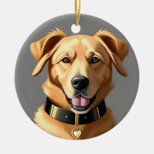 Golden Retriever-porträtt med svart halsband Julgransprydnad Keramik