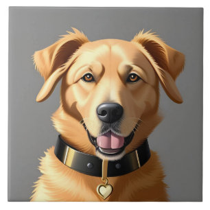Golden Retriever-porträtt med svart halsband Kakelplatta