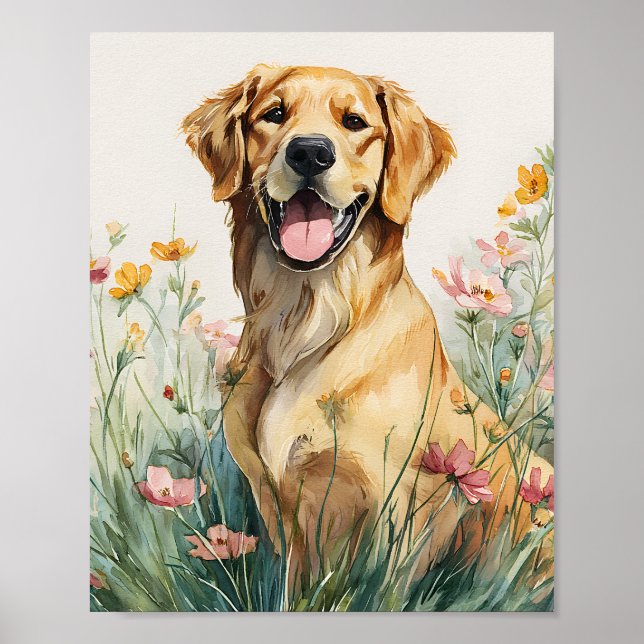Golden Retriever Porträtt Poster - Hund med vatten (Framsidan)